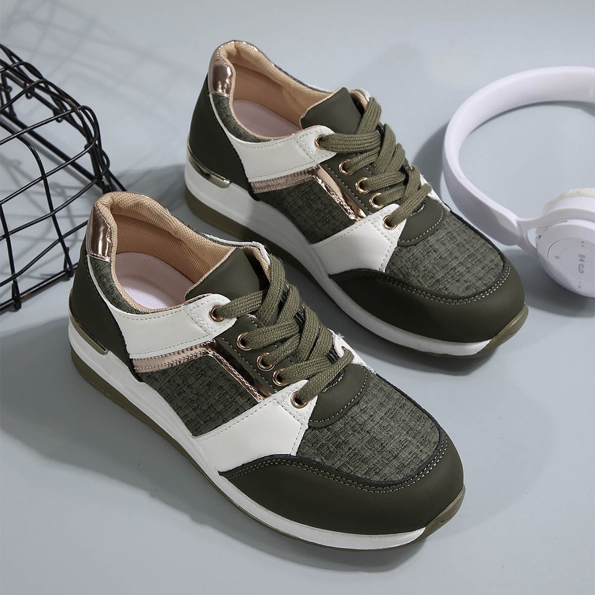 Colorblock Casual Lace-Up Sneakers