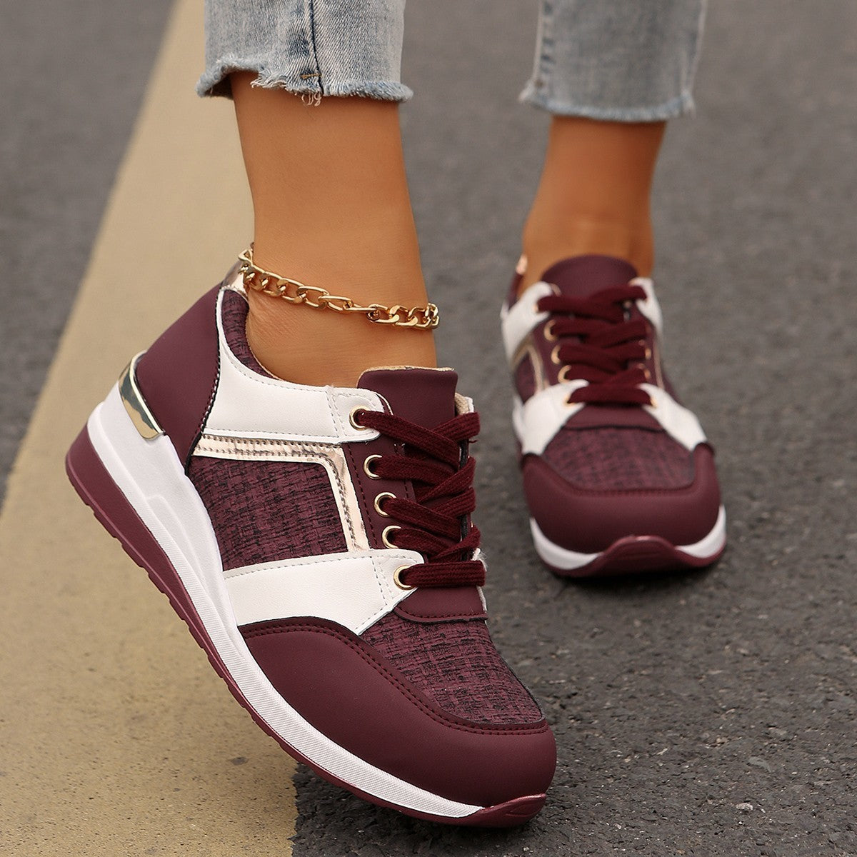 Colorblock Casual Lace-Up Sneakers