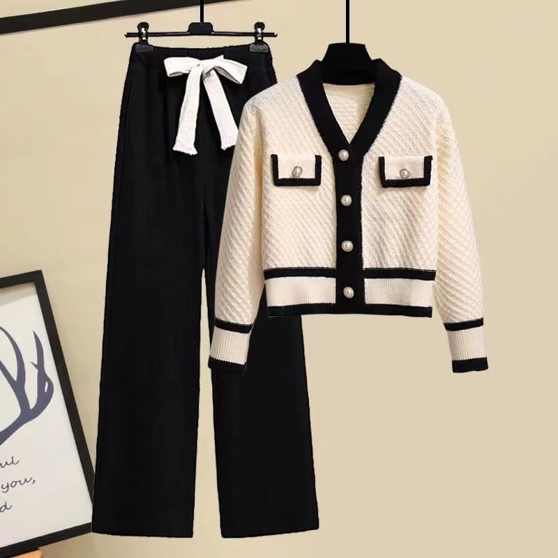 Western Style Youthful-looking Preppy Style Sweater Women's Casual Pants Two-piece Set