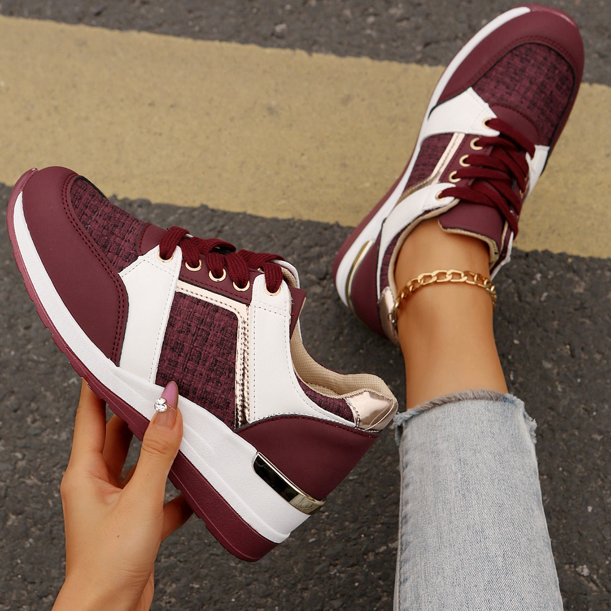 Colorblock Casual Lace-Up Sneakers
